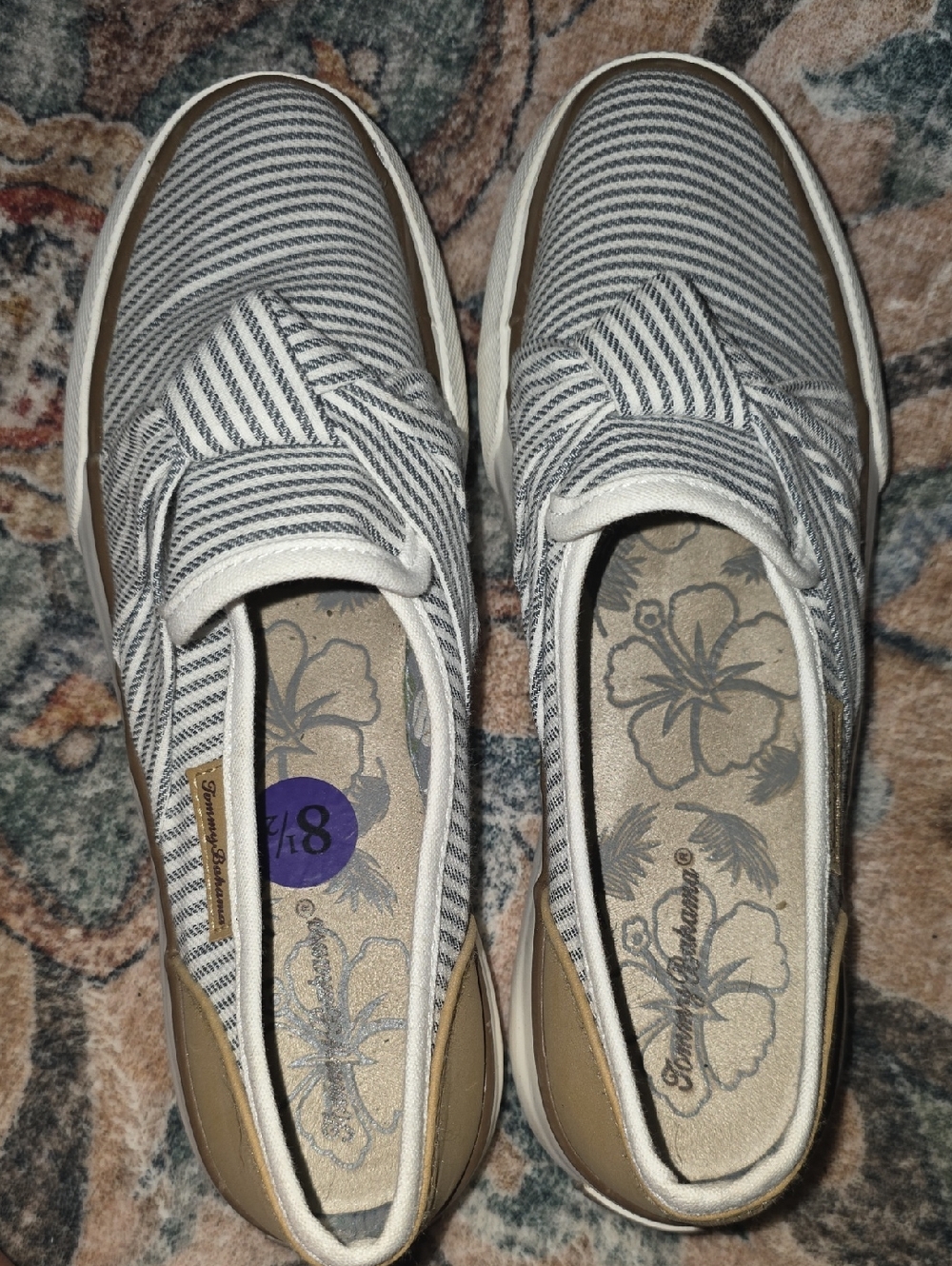 Tommy Bahama Striped Gray & White Slip-On Mules
